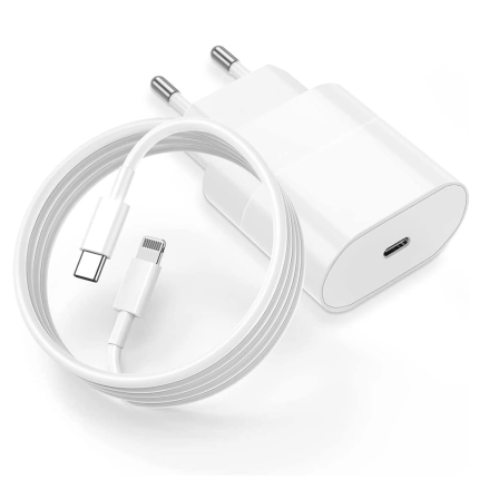 Kućni punjač PD Fast Charger 20W za iPhone 11 - 14 sa PD Lightning kablom CE beli