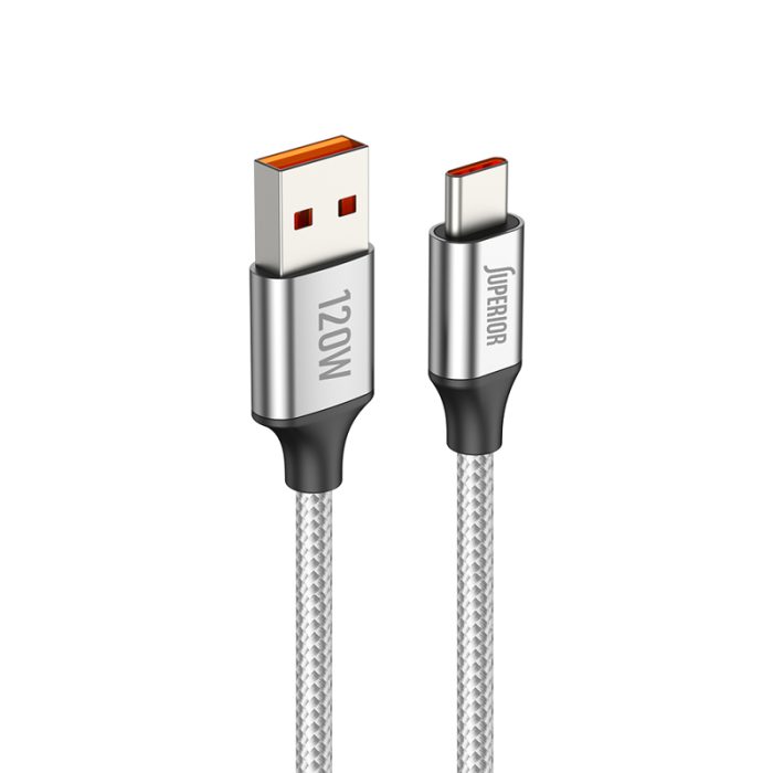 USB data kabal Superior SU-K100 pleteni Fast 120W 6A Type-C 1m srebrni - Slika 1