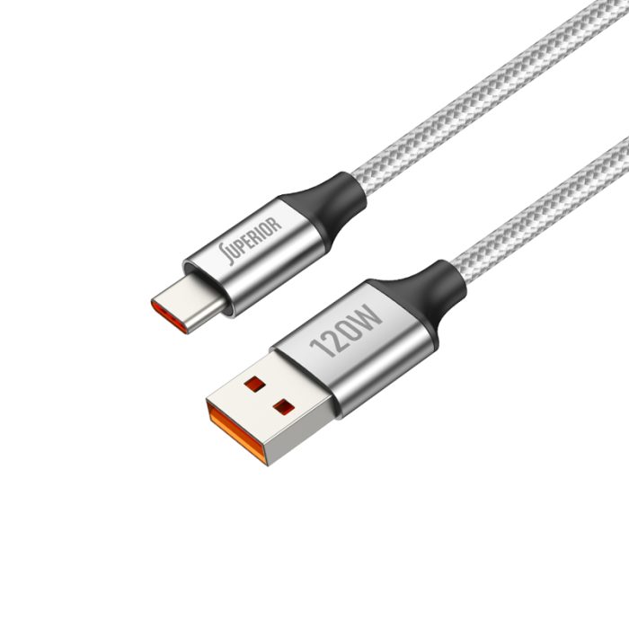 USB data kabal Superior SU-K100 pleteni Fast 120W 6A Type-C 1m srebrni - Slika 2