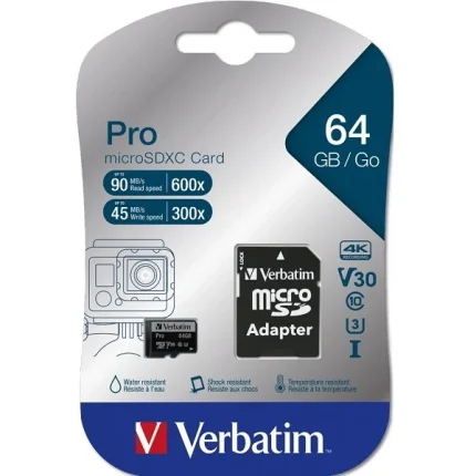 Micro SD Verbatim 64GB + SD adapter klasa 10