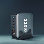 Punjač POWERFUL TD-LTE 220W GaN (2XPD 20W + PD 45W + PD 100W + 2XUSC QC 3.0 18W) crni