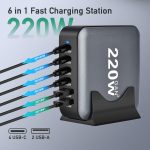 Punjač POWERFUL TD-LTE 220W GaN (2XPD 20W + PD 45W + PD 100W + 2XUSC QC 3.0 18W) crni - Slika 5