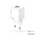 Kućni punjač Pluginn PI-D73, QC3.0 PD3.0, PPS, USB-PD 18W+20W, 38W (total) beli CE